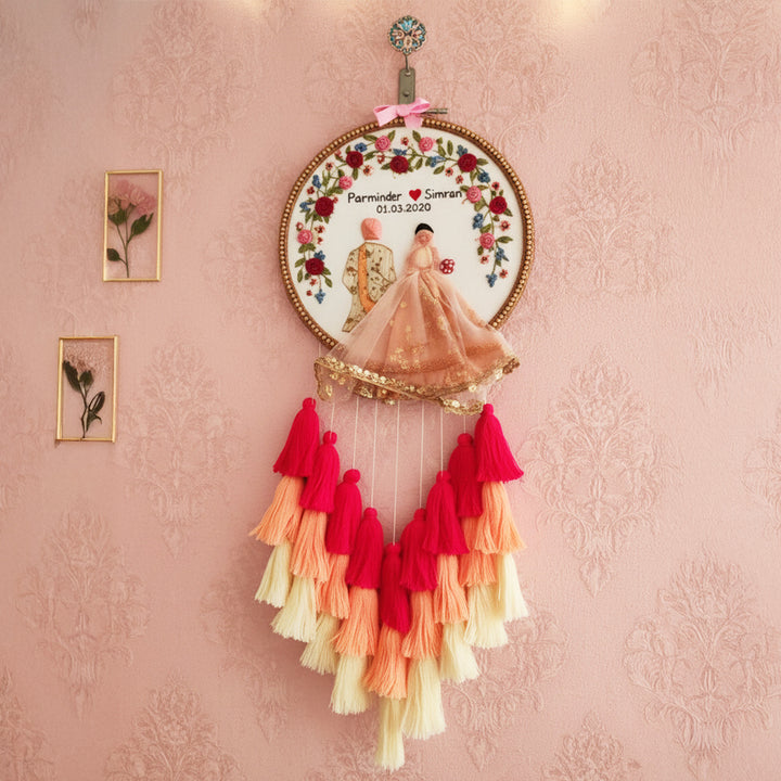 Personalized Embroidered Floral Wedding Plaque With Tassels