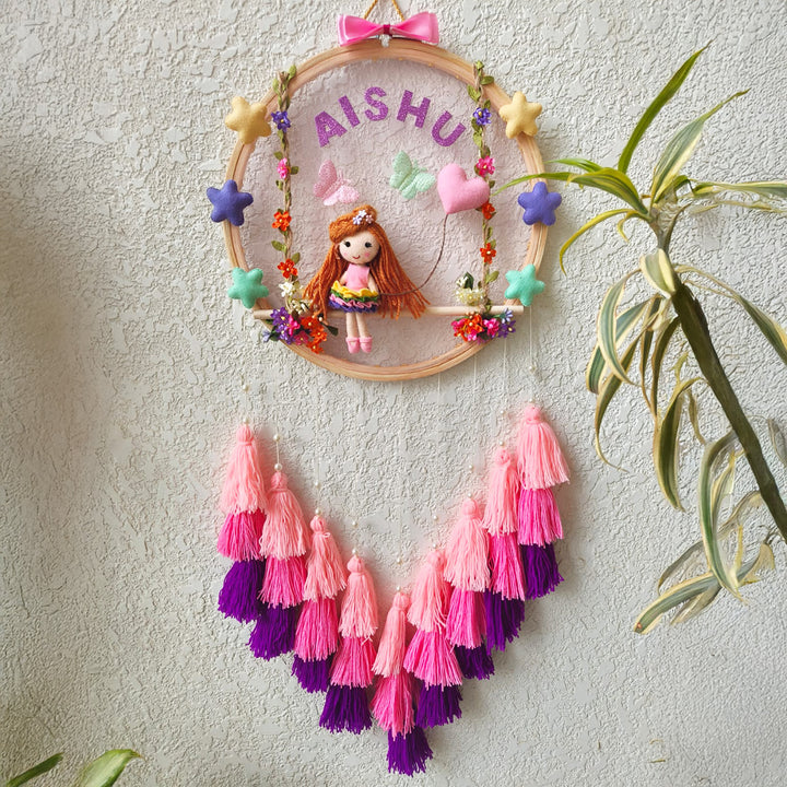 Personalized Dreamy Garden Theme Kids Name Plate With Tassels