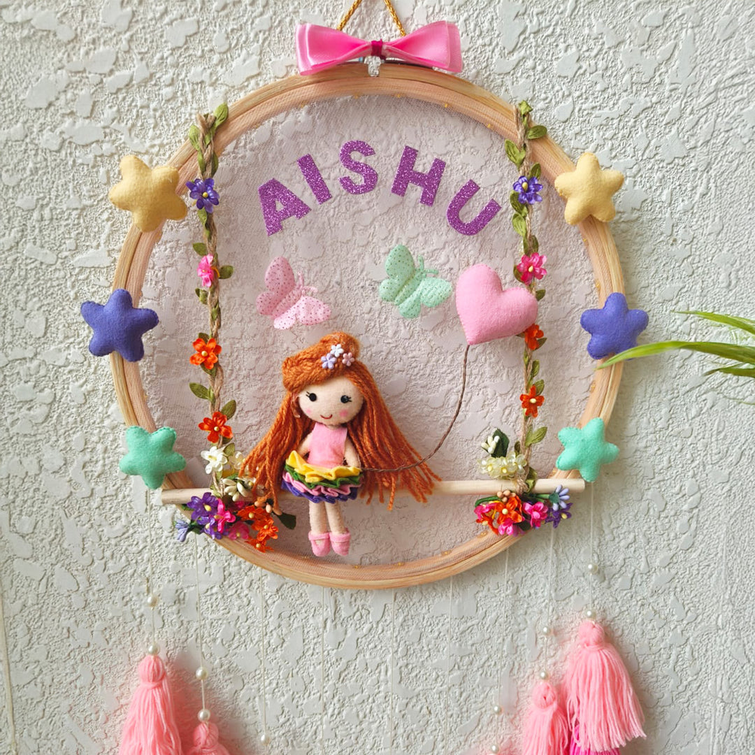 Personalized Dreamy Garden Theme Kids Name Plate With Tassels