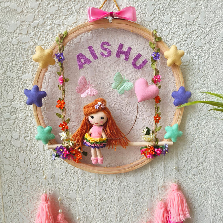 Personalized Dreamy Garden Theme Kids Name Plate With Tassels