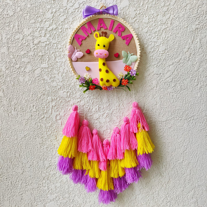 Personalized Giraffe Theme Kids Name Plate With Tassels