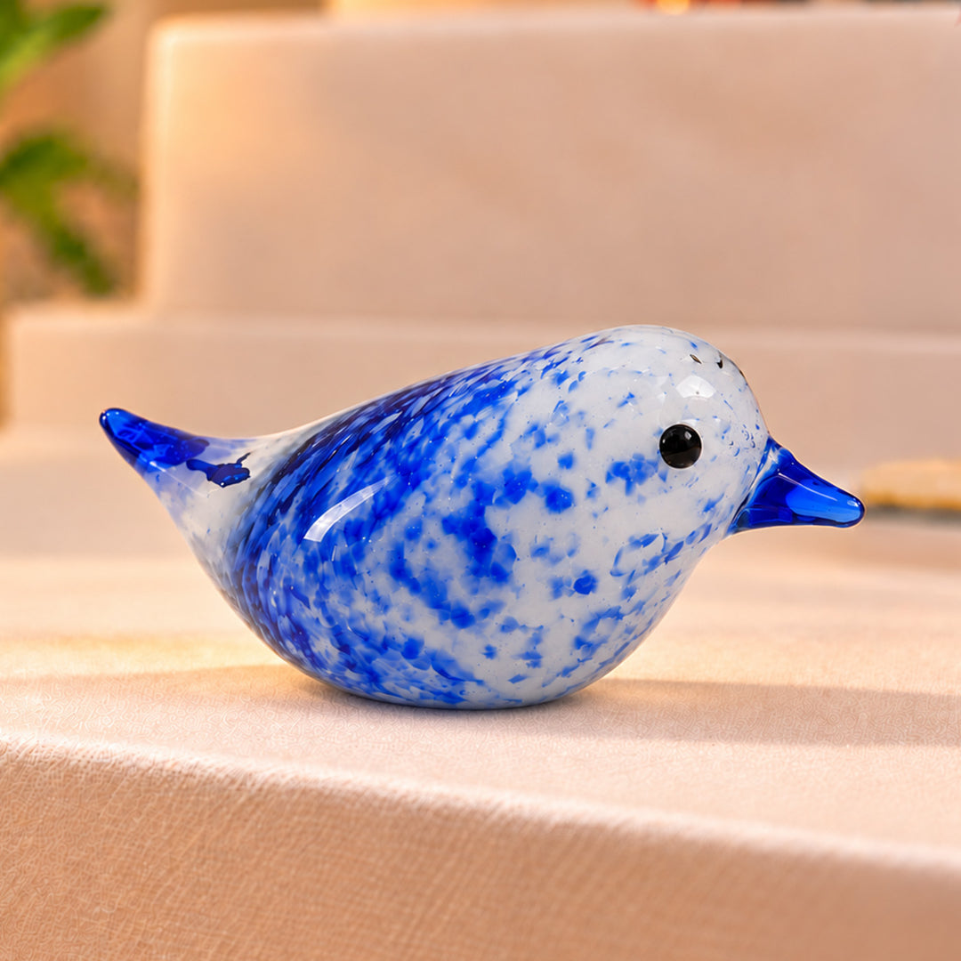 Blown Glass Blue Speckled Bird Figurine For Home Decor