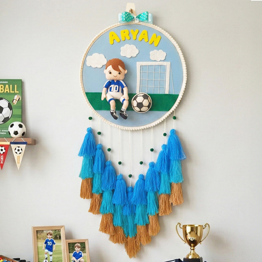 Personalized Soccer Boy Theme Kids Name Plate With Tassels