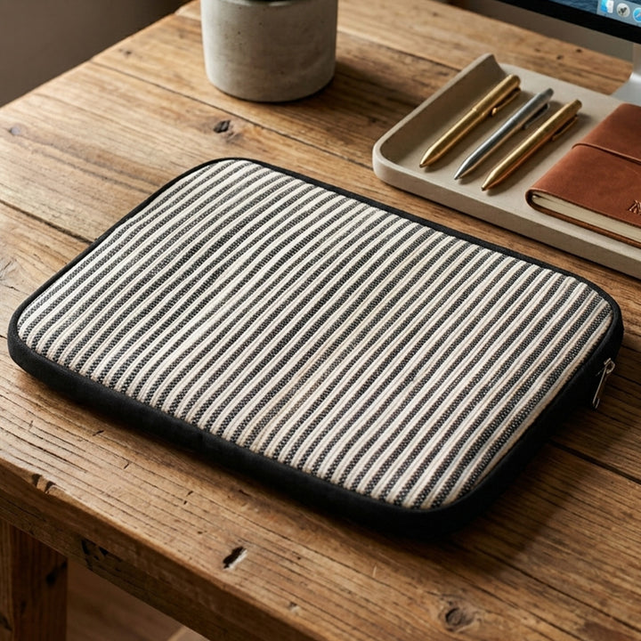 Handcrafted Black and White Striped Upcycled Plastic 14" Laptop Sleeve