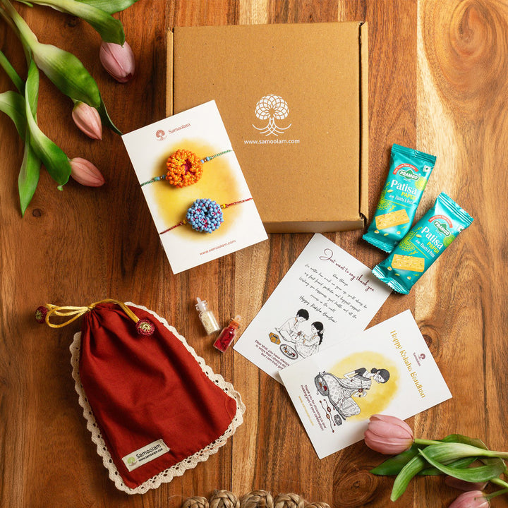Intricate Beaded Crochet Pearl Knot Rakhi With Roli Chawal | Set of 2