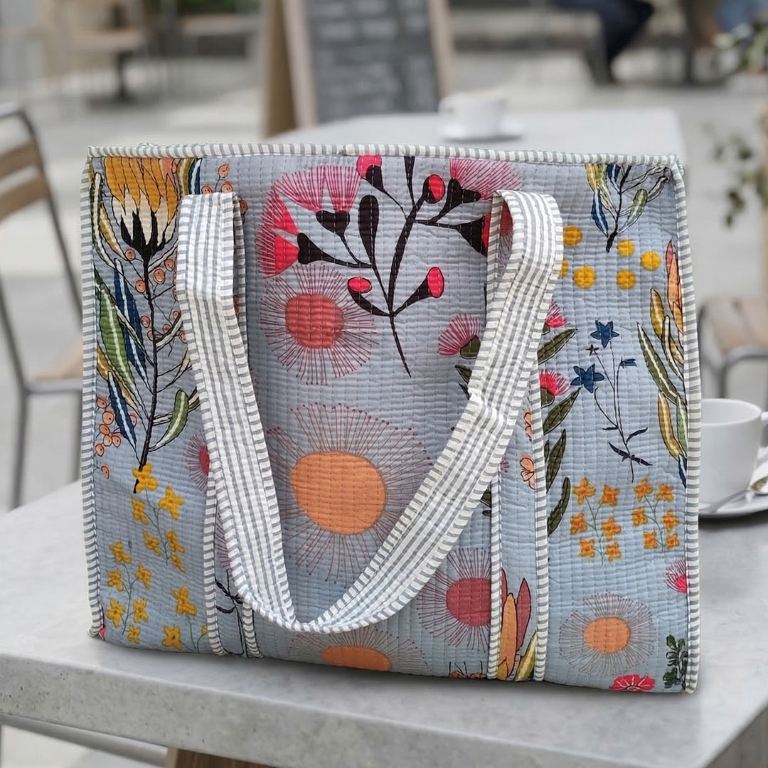 Handmade Misty Grey Meadows Cotton Tote Bag