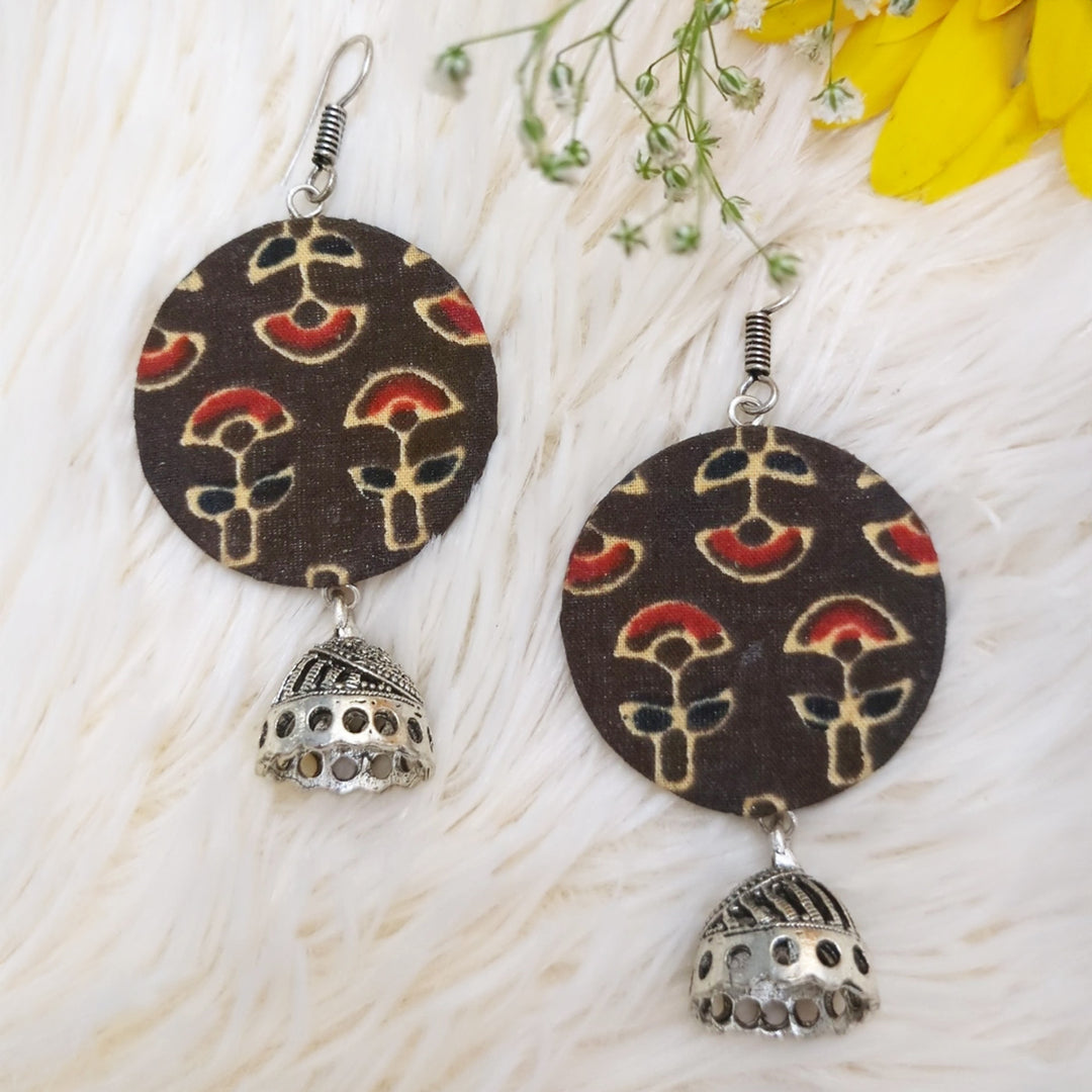 Handmade Block Printed Fabric Jhumki Earrings