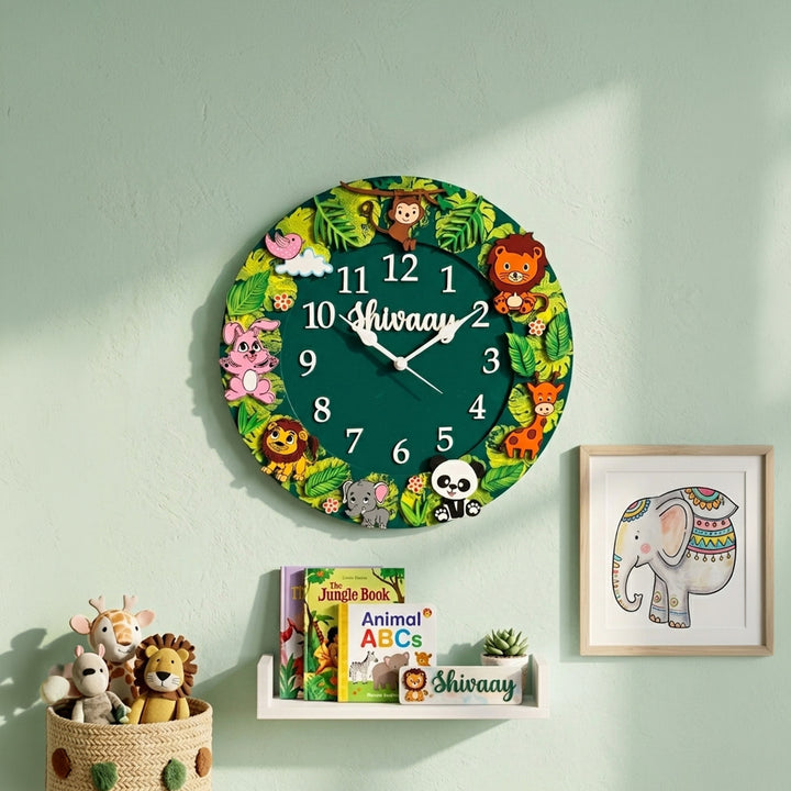 Personalised Jungle Theme Kids Wall Clock | 14 inch