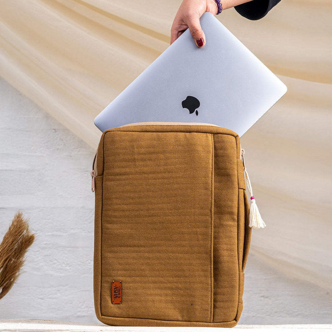 Handcrafted Brown Denim Sahiba Laptop Sleeve