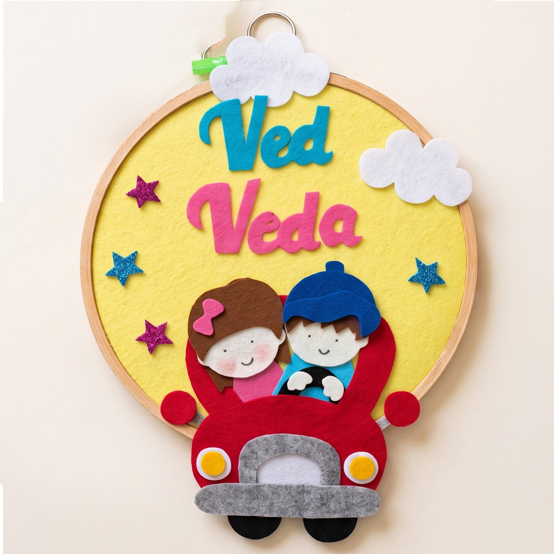 Personalised Handmade Felt Car Rakhi With Matching Hoop Hanging & Roli Chawal For Brother