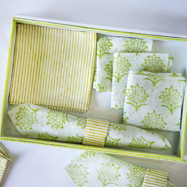 Pink Wildflower Hand Block Printed Table Linen Set
