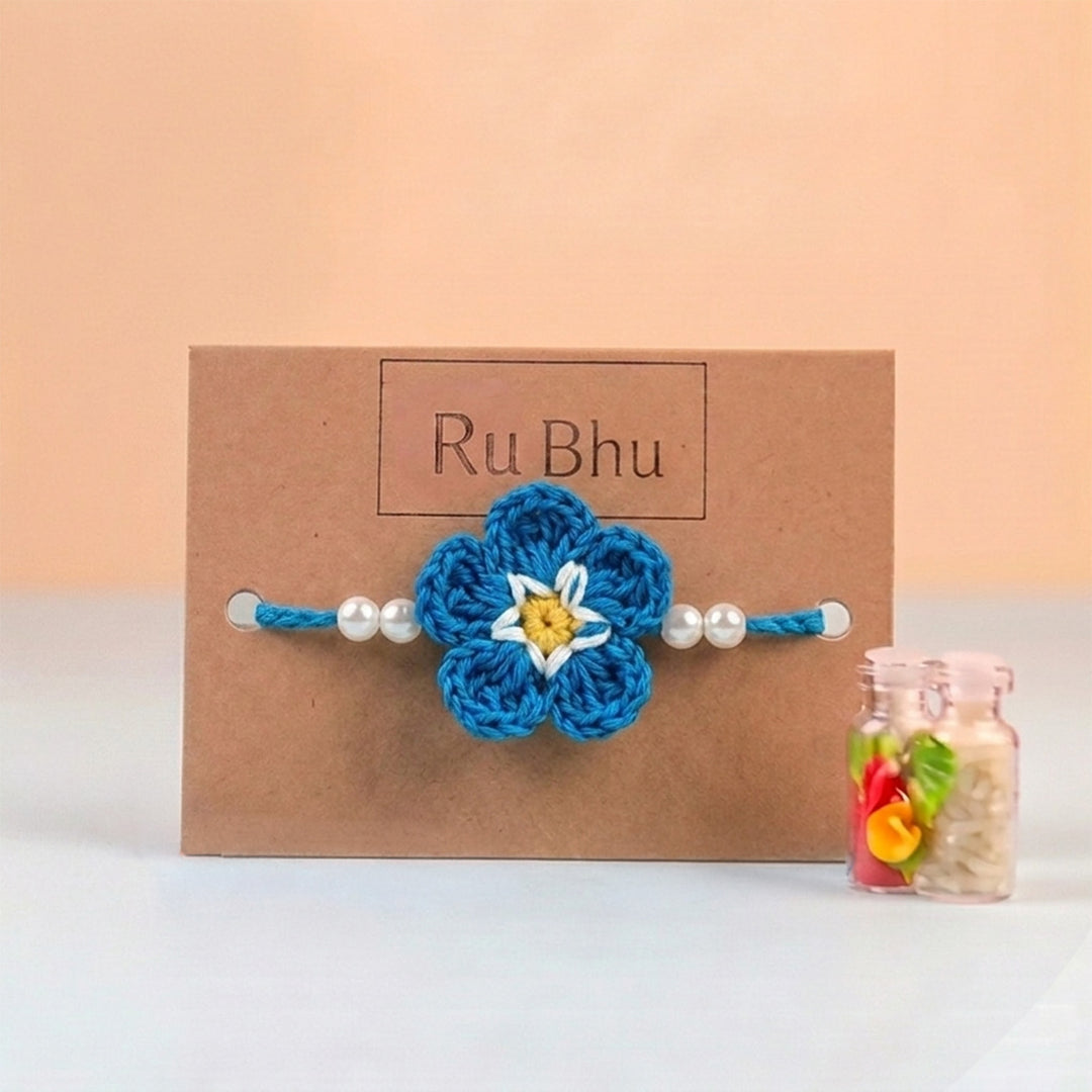 Handmade Crochet Cherry Blossom Rakhi With Roli Chawal for Bhaiya