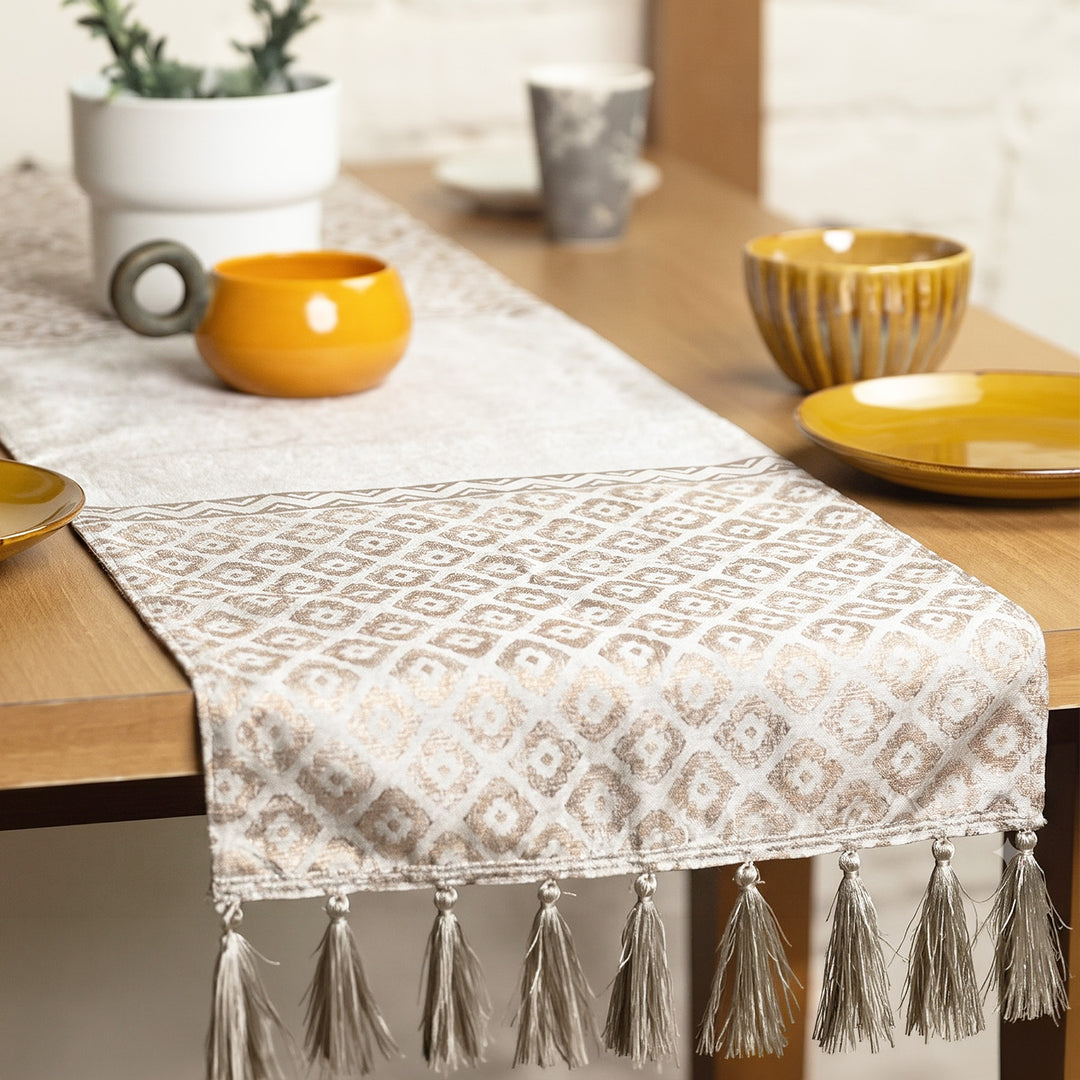 Mughal Boota Screen Printed Silk Table Runner For Festive Dining