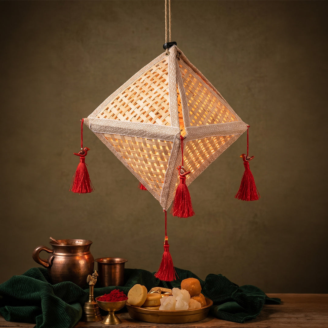 "Jhoomar" Handwoven Bamboo Diamond Kandil / Lampshade For Festive Decor