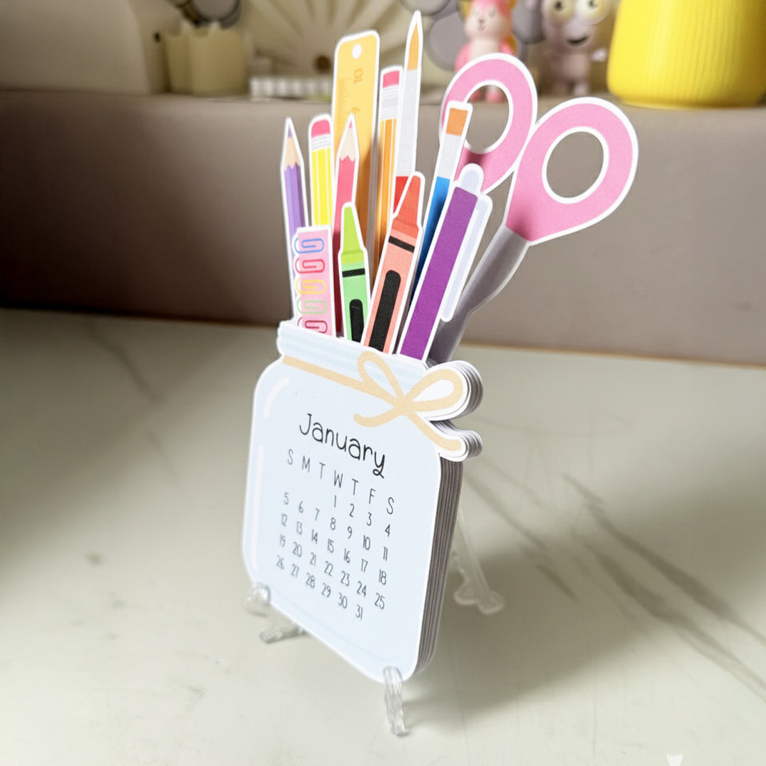 Stationery Theme 2026 Desk Calendar With Stand