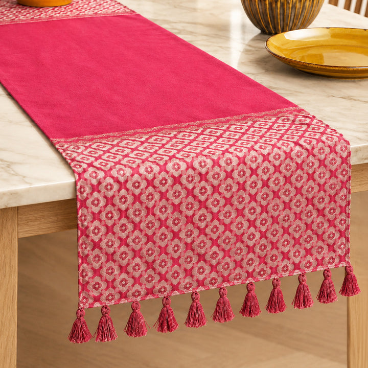 Mughal Boota Screen Printed Silk Table Runner For Festive Dining