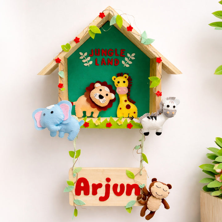 Personalized Animal Safari Wooden Felt House Nameplate With Lights