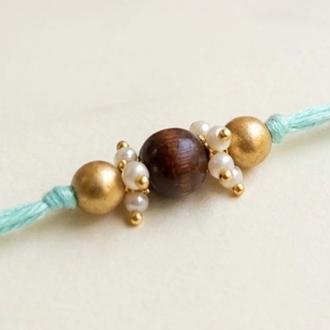 Handmade Wooden Bead Rakhi With Roli Chawal For Bhaiya
