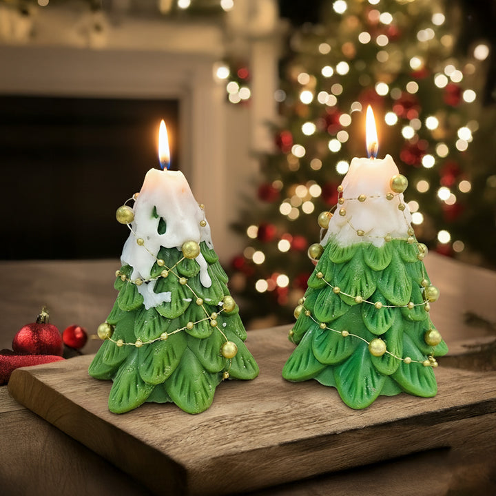 2 pc | Handmade Snow Christmas Tree Soy Wax Candles