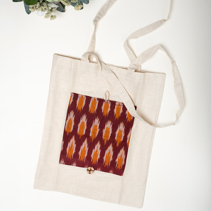 Handcrafted Foldable Cotton Ikat Red Tote Bag