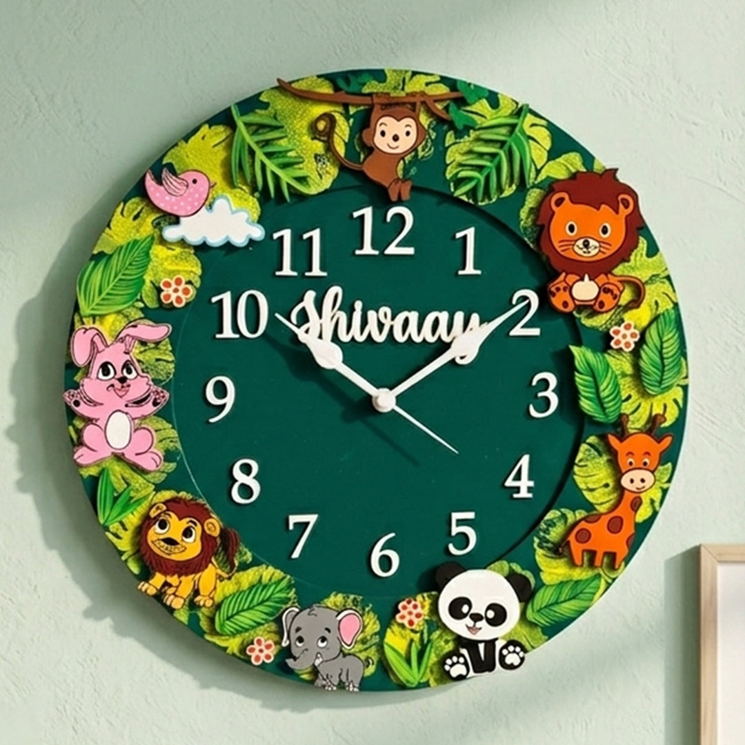 Personalised Jungle Theme Kids Wall Clock | 14 inch