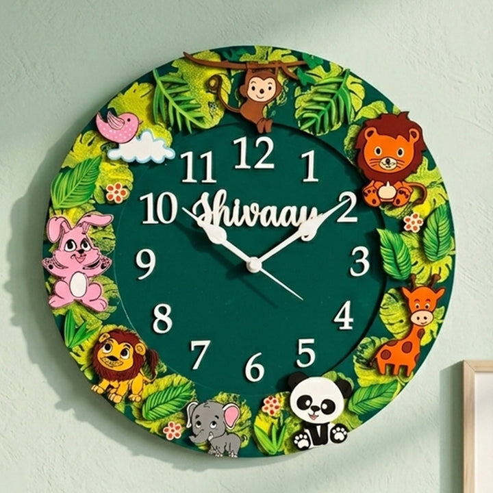 Personalised Jungle Theme Kids Wall Clock | 14 inch