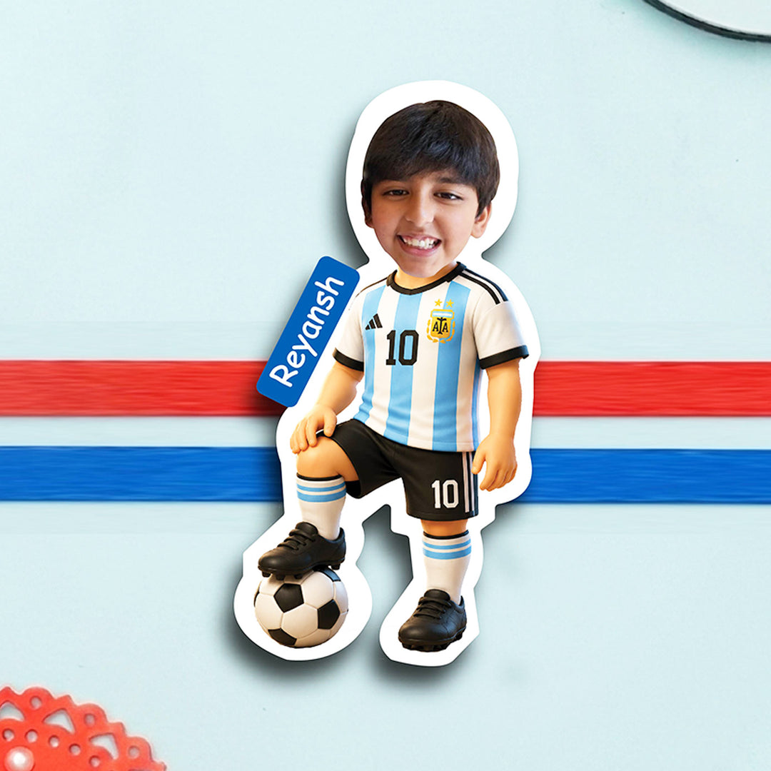 Photo Personalized Handmade Reusable Caricature Football Mdf Wood Kids Rakhi With Roli Chawal