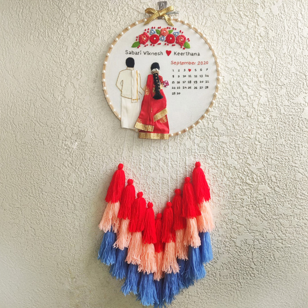 Personalized Embroidered South Indian Wedding Plaque With Tassels