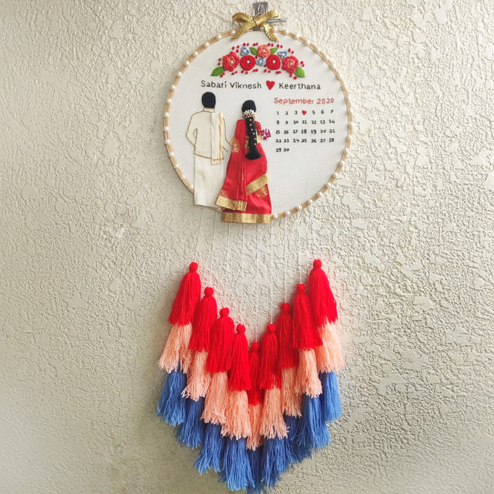 Personalized Embroidered South Indian Wedding Plaque With Tassels