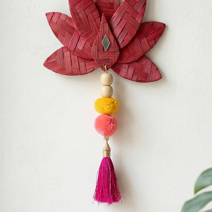 Set of 2 | "Padma" Handcrafted Bamboo Lotus Wall Hanging With Wooden Beads For Festive Decor