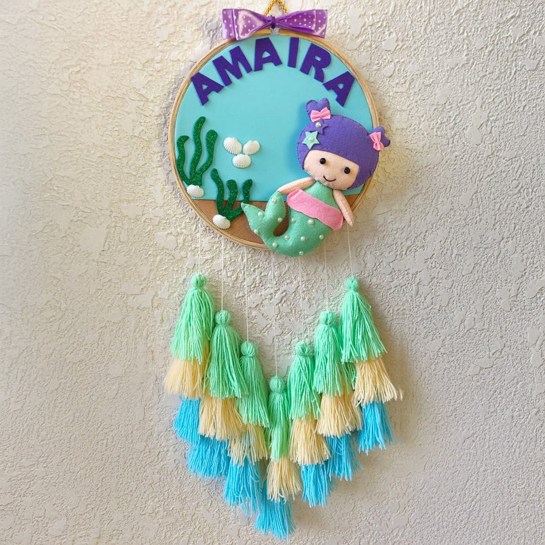 Personalized Mermaid Theme Kids Name Plate With Tassels
