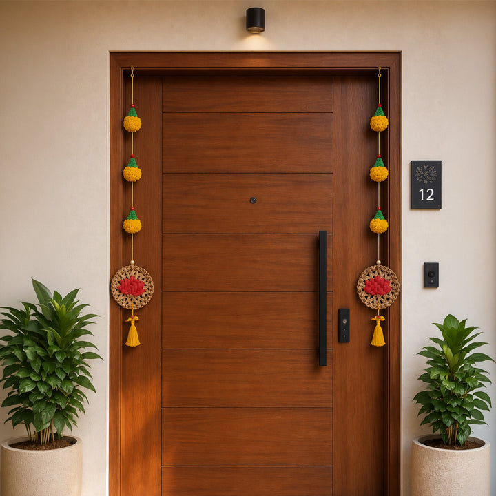 Set of 2 | "Marigold" Lotus Handcrafted Banana Leaf Wall Hanging For Festive Decor
