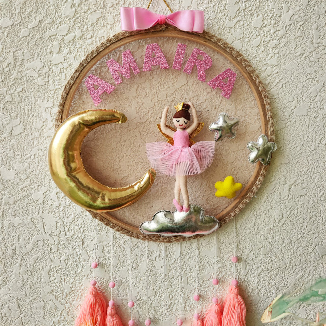 Personalized Ballerina Doll Theme Kids Name Plate With Tassels