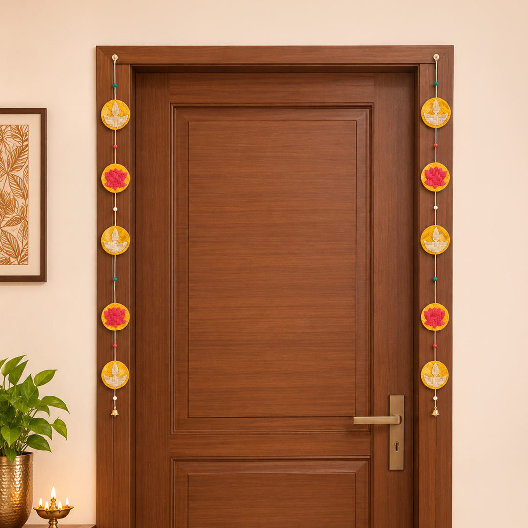 Set of 2 | "Jyoti" Handcrafted Bamboo Diya Wall Hanging For Festive Decor