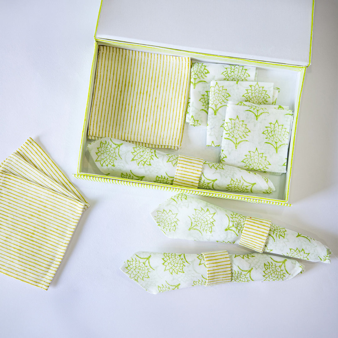 Pink Wildflower Hand Block Printed Table Linen Set