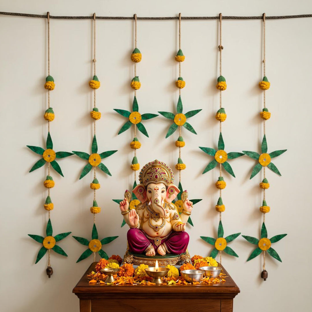 Set of 2 | "Aam Patta" Handcrafted Mango Leaf Bamboo Wall Hanging with Crochet Detailing For Festive Decor