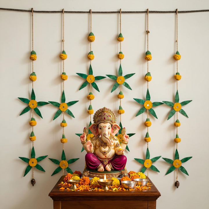 Set of 2 | "Aam Patta" Handcrafted Mango Leaf Bamboo Wall Hanging with Crochet Detailing For Festive Decor