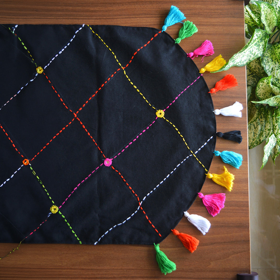Navy Blue Cotton Leher Table Runner