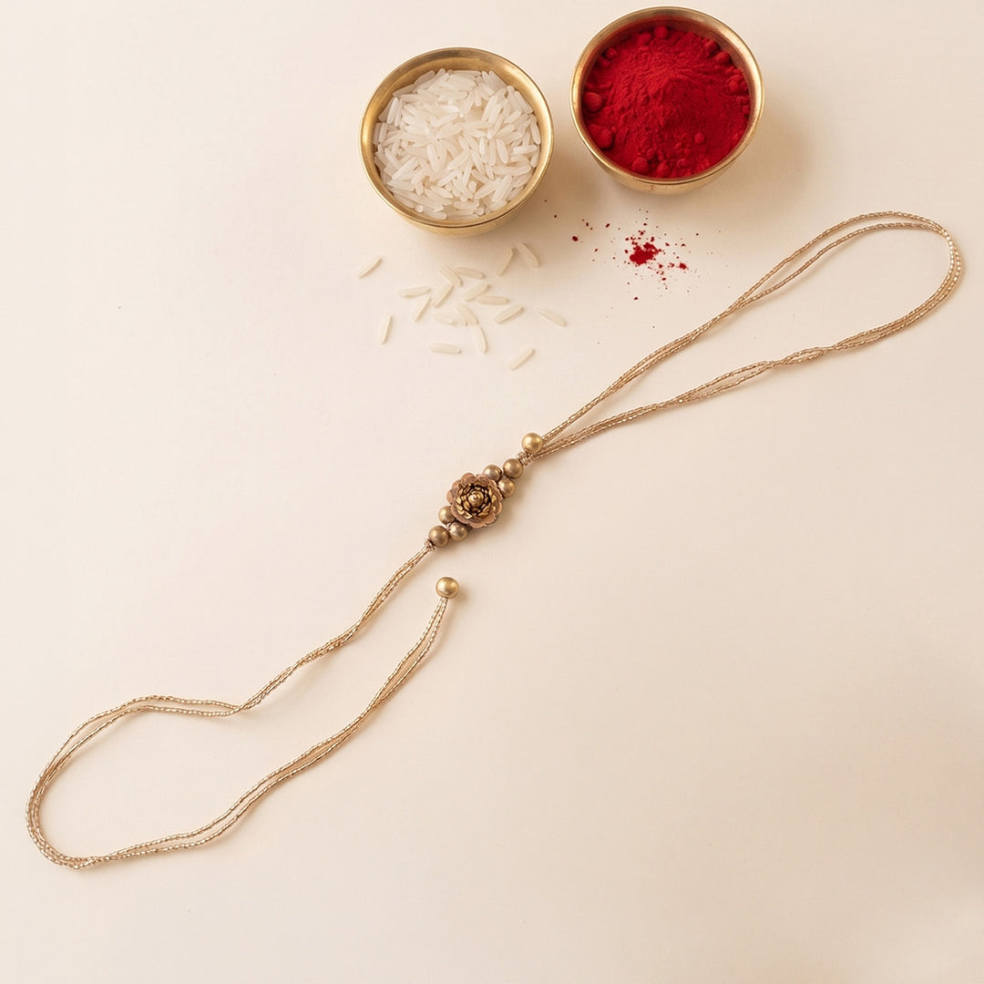 Handmade Moti Phool Couple Rakhi Lumba Set With Roli Chawal For Bhaiya Bhabhi
