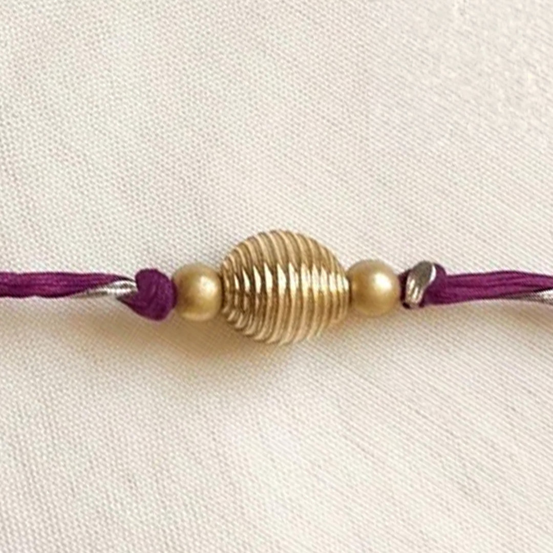 Handmade Dabka Beaded and Silver Thread Rakhi With Roli Chawal For Bhaiya