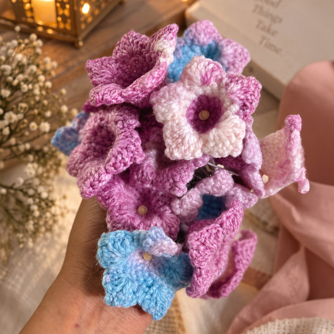 Handmade Champa Crochet Flower Wool LED Fairy Light For Festive Decor - Pink