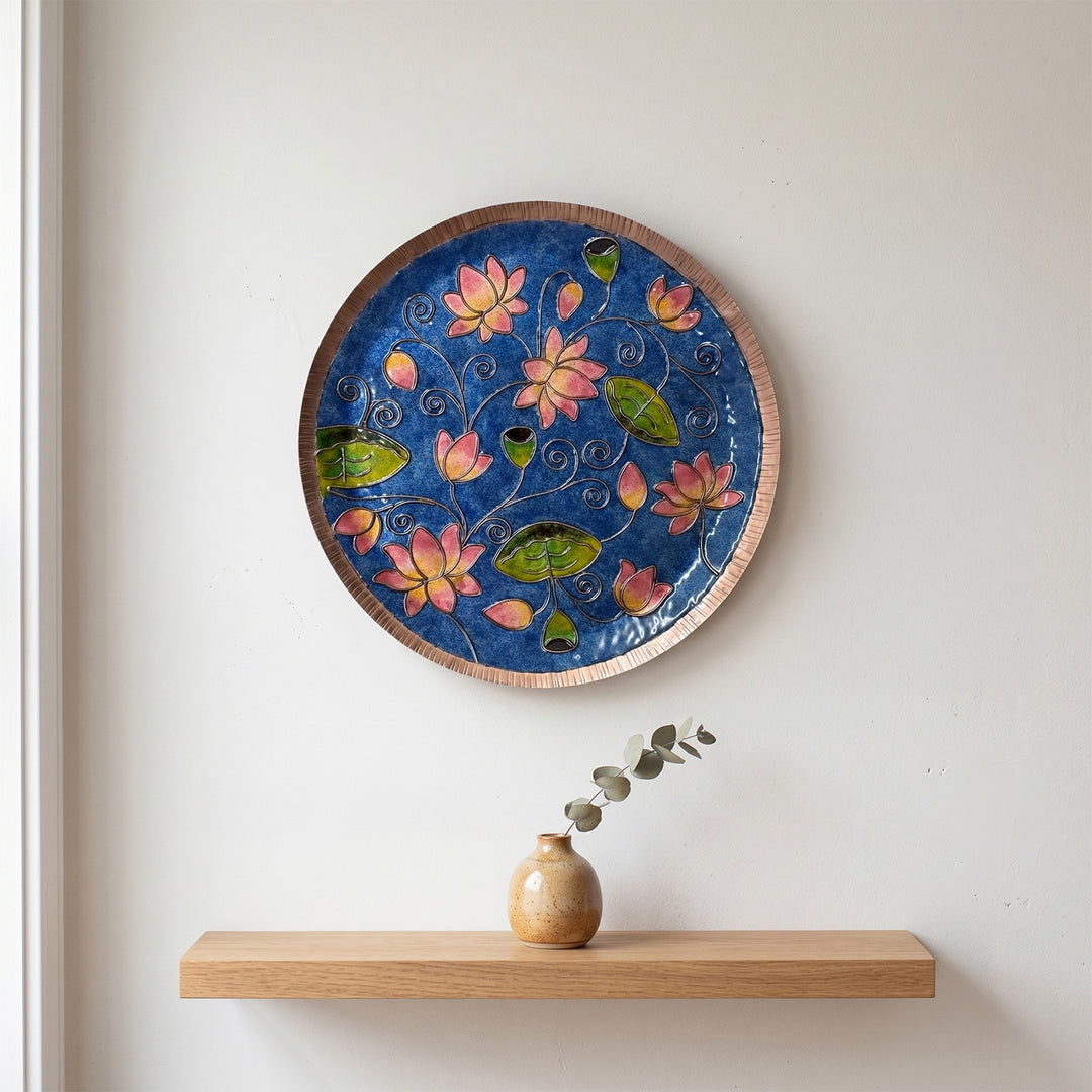 Handcrafted Kamal Talai Pure Copper Enamel 10 Inch Wall Plate