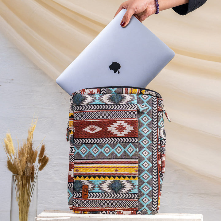 Handcrafted Geometric Jacquard Sahiba Laptop Sleeve