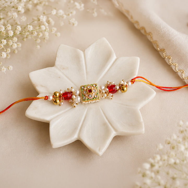 Hand-Knotted Meenakari Beaded Rakhi For Brother
