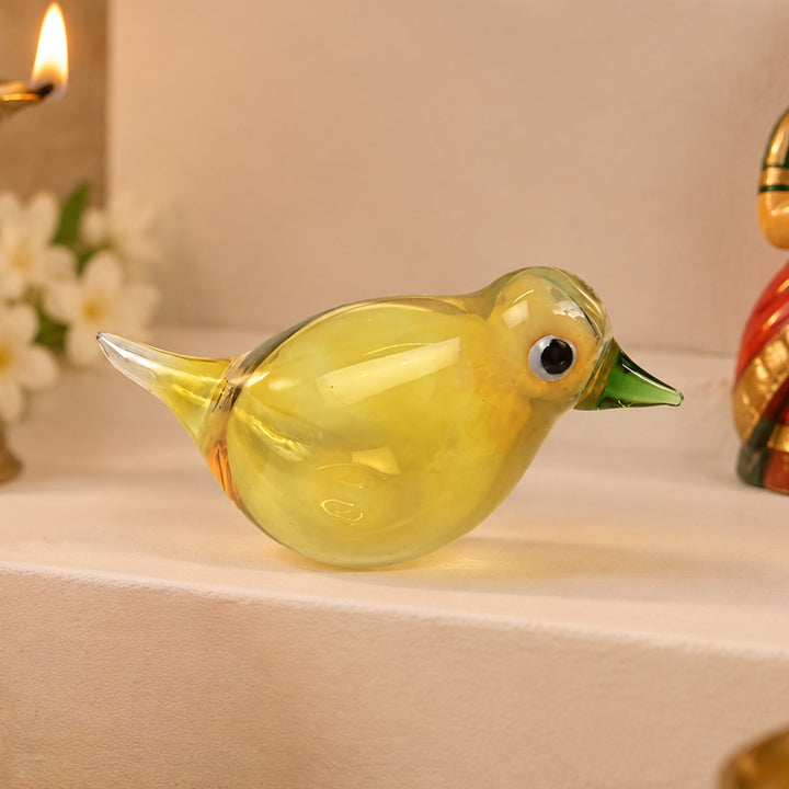 Blown Glass Lemon Yellow Bird Figurine For Home Decor