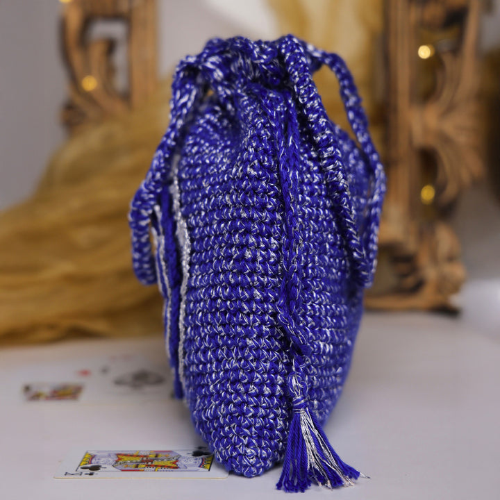 Handmade Crochet Blue Royal Bloom Potli