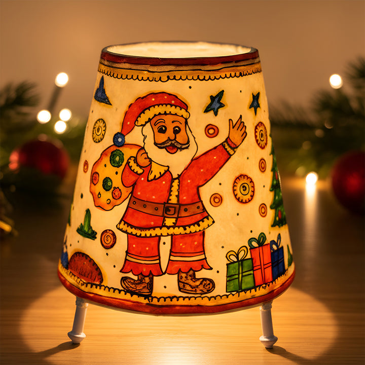Multicolor Christmas Motifs Hand Painted Tholu Bommalata Tabletop Lamp | 6 inches