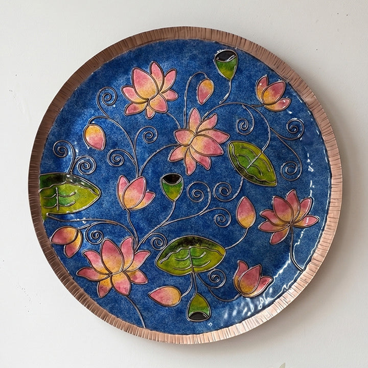 Handcrafted Kamal Talai Pure Copper Enamel 10 Inch Wall Plate