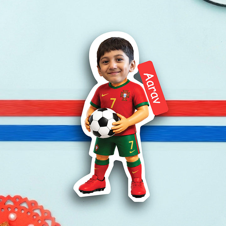 Photo Personalized Handmade Reusable Caricature Football Mdf Wood Kids Rakhi With Roli Chawal