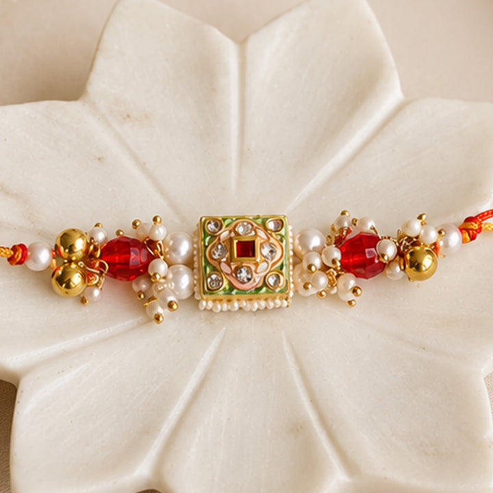Hand-Knotted Meenakari Beaded Rakhi For Brother